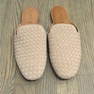 NEW Joie Leather Woven Mules Slides Flat Backless Shoes Cream Tan Women’s 9 nwt